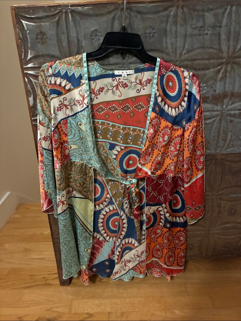 CABI silk Multi-Color Patchwork Wrap Top - Women's